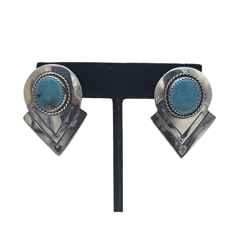 Vintage Sterling Silver and Turquoise Navajo Pierced Earrings